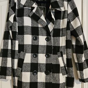 Women's Black and White Checkered Coat